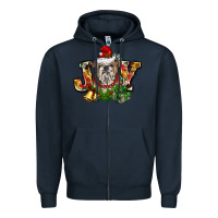 Navy Christmas joy english bulldog Zipper Hoodie - BarkalooDesign