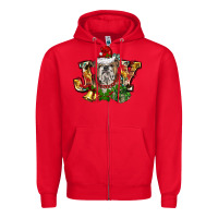 Red Christmas joy english bulldog Zipper Hoodie - BarkalooDesign