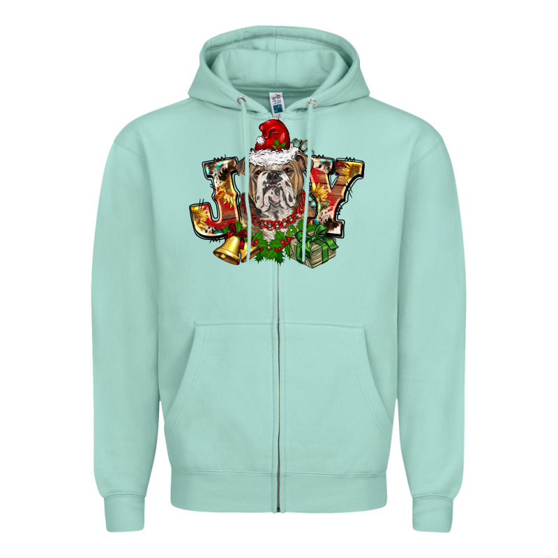 Christmas Joy English Bulldog Zipper Hoodie by BarkalooDesign | Teevron