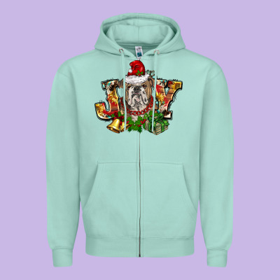 Christmas Joy English Bulldog Zipper Hoodie Designed By Barkaloodesign