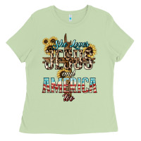 Matcha She loves Jesus and America too sunflower Ladies Tee - HowdyJamesFarm