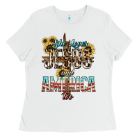 White She loves Jesus and America too sunflower Ladies Tee - HowdyJamesFarm