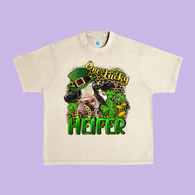 One Lucky Heifer Urban Heavy Tee Designed By Cowgirlartshop