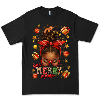 Black one merry mama christmas afro messy bun Premium Tee - texasbilliewilder