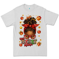 Dove Grey one merry mama christmas afro messy bun Premium Tee - texasbilliewilder