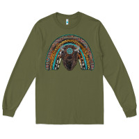 Army Green western rainbow with bison Long Sleeve Tee - RanaPortraitStore