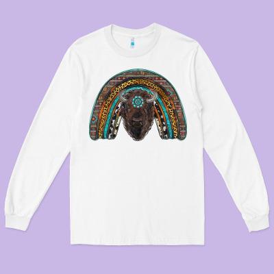 Western Rainbow With Bison Long Sleeve Tee Designed By Ranaportraitstore
