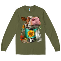 Army Green Simmental Cow Coffee Cup Long Sleeve Tee - FaDigitalArtStudio