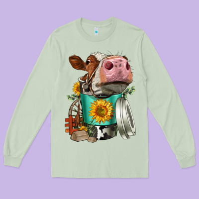 Simmental Cow Coffee Cup Long Sleeve Tee Designed By Fadigitalartstudio
