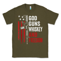 Army Green God Guns Whiskey Freedom - Pro Gun American Flag Guns Arts Characters Classic Tee - maiPhamDesign