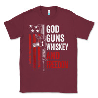 Burgundy God Guns Whiskey Freedom - Pro Gun American Flag Guns Arts Characters Classic Tee - maiPhamDesign