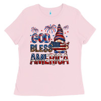Bubblegum Pink God Bless America with gnome 4th of july Ladies Tee - HowdyJamesFarm