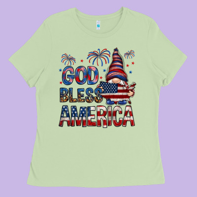 God Bless America With Gnome 4th Of July Ladies Tee Designed By Howdyjamesfarm