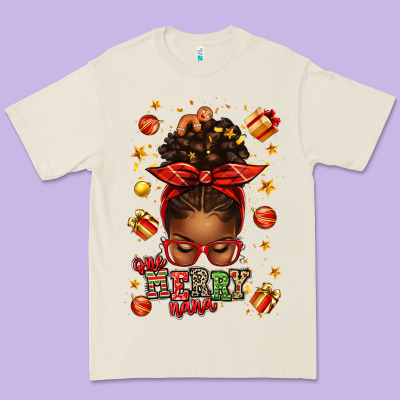 One Merry Nana Christmas Afro Messy Bun Premium Tee Designed By Texasbilliewilder