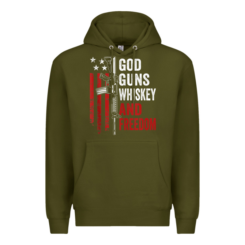 God Guns Whiskey Freedom - Pro Gun American Flag Guns Arts Characters Premium Hoodie by maiPhamDesign | Teevron