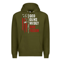 Army Green God Guns Whiskey Freedom - Pro Gun American Flag Guns Arts Characters Premium Hoodie - maiPhamDesign