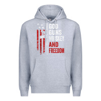 Heather Grey God Guns Whiskey Freedom - Pro Gun American Flag Guns Arts Characters Premium Hoodie - maiPhamDesign