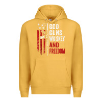 Mustard God Guns Whiskey Freedom - Pro Gun American Flag Guns Arts Characters Premium Hoodie - maiPhamDesign