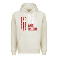Oatmeal Heather God Guns Whiskey Freedom - Pro Gun American Flag Guns Arts Characters Premium Hoodie - maiPhamDesign