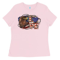 Bubblegum Pink Love America Eagle 4th of july Ladies Tee - HowdyJamesFarm