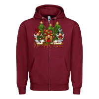 Burgundy merry christmas gnomies Zipper Hoodie - BarkalooDesign