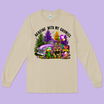 Mardi Gras Hanging With My Gnomies Long Sleeve Tee Designed By Fadigitalartstudio