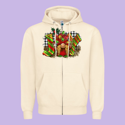 Christmas Joy Gnome Zipper Hoodie Designed By Barkaloodesign