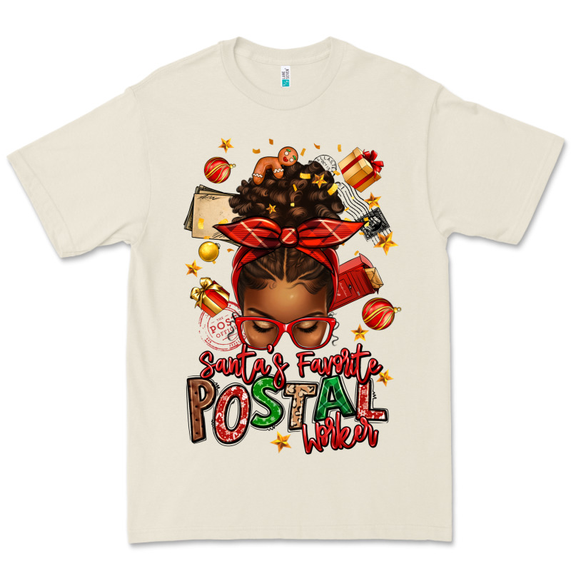 Santas Favorite Postal Worker Afro Messy Bun Premium Tee by texasbilliewilder | Teevron