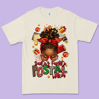 Santas Favorite Postal Worker Afro Messy Bun Premium Tee Designed By Texasbilliewilder