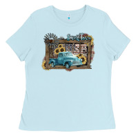 Baby Blue Small town USA truck 4th of july Ladies Tee - HowdyJamesFarm