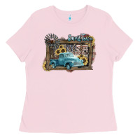 Bubblegum Pink Small town USA truck 4th of july Ladies Tee - HowdyJamesFarm