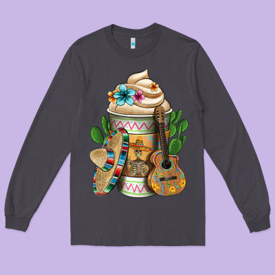 Mexican Hot Coffee Cup Long Sleeve Tee Designed By Fadigitalartstudio