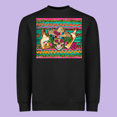 Mexican Tequila Skull Roses Cactus Sombrero Heavyweight Sweatshirt Designed By Artiststas