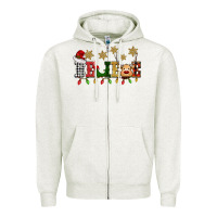 Oatmeal Heather christmas believe Zipper Hoodie - BarkalooDesign