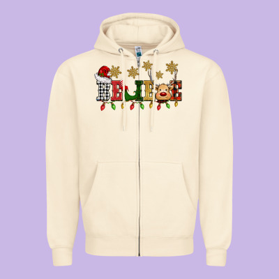 Christmas Believe Zipper Hoodie Designed By Barkaloodesign