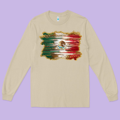 Mexican Flag With Leopard Long Sleeve Tee Designed By Ranaportraitstore