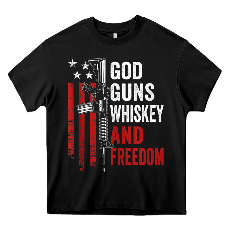 God Guns Whiskey Freedom - Pro Gun American Flag Guns Arts Characters Heavy Core Tee by maiPhamDesign | Teevron