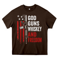 Chocolate Brown God Guns Whiskey Freedom - Pro Gun American Flag Guns Arts Characters Heavy Core Tee - maiPhamDesign