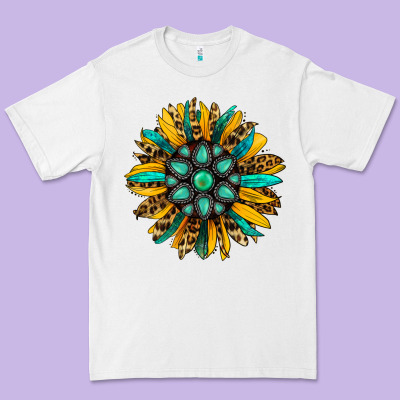 Turquoise Leopard Sunflower Premium Tee Designed By Jasminsmagicworld