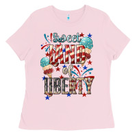 Bubblegum Pink Sweet land of liberty 4th of july Ladies Tee - HowdyJamesFarm