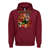 Burgundy happy holidays gnomes truck Zipper Hoodie - BarkalooDesign