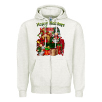 Oatmeal Heather happy holidays gnomes truck Zipper Hoodie - BarkalooDesign