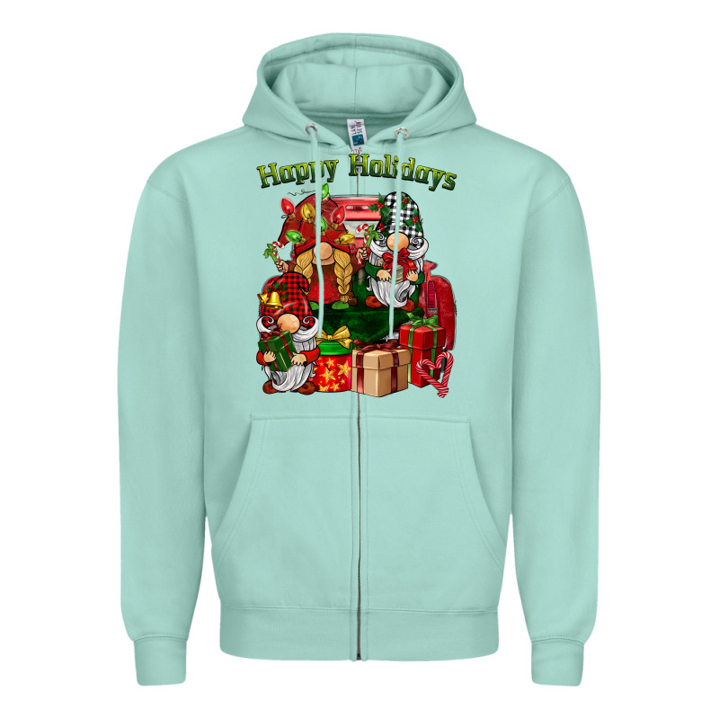 Happy Holidays Gnomes Truck Zipper Hoodie by BarkalooDesign | Teevron
