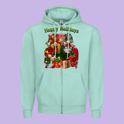 Happy Holidays Gnomes Truck Zipper Hoodie Designed By Barkaloodesign
