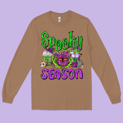 Spooky Season Coffee Cups Long Sleeve Tee Designed By Fadigitalartstudio