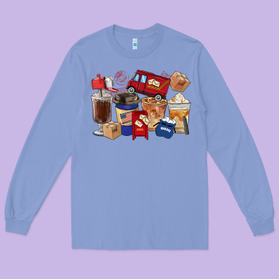 Postal Worker Coffee Cups Long Sleeve Tee Designed By Fadigitalartstudio