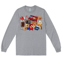 Heather Grey Postal Worker Coffee Cups Long Sleeve Tee - FaDigitalArtStudio