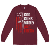Burgundy God Guns Whiskey Freedom - Pro Gun American Flag Guns Arts Characters Long Sleeve Tee - maiPhamDesign