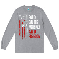 Heather Grey God Guns Whiskey Freedom - Pro Gun American Flag Guns Arts Characters Long Sleeve Tee - maiPhamDesign