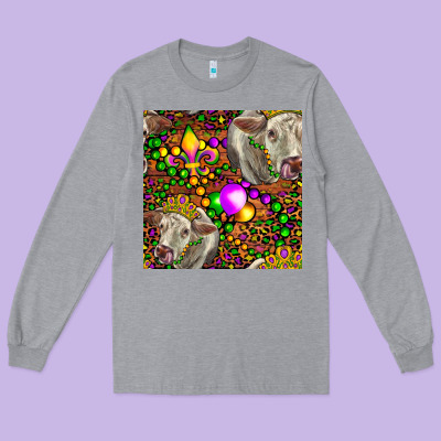Mardi Gras Cow Leopard Seamless Pattern Long Sleeve Tee Designed By Fadigitalartstudio